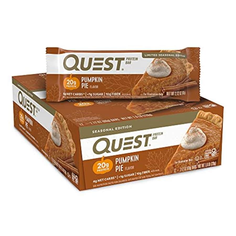 Quest Nutrition Pumpkin Pie Protein Bar, High Protein, Low Carb, Gluten Free, 12 Count for $26 Quest Nutrition Pumpkin Pie Protein Bar, High Protein, Low Carb, Gluten Free, 12 Count for $26