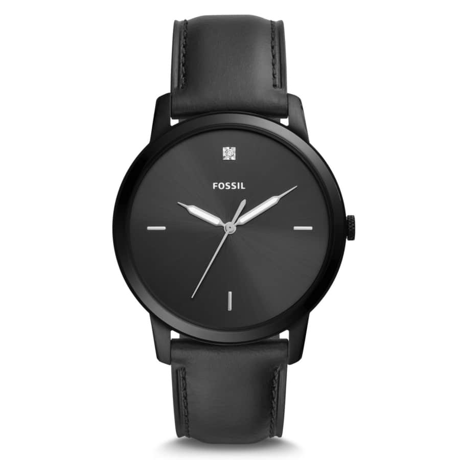 Fossil Men's The Minimalist Carbon Series Diamond Accent Leather Watch for $67