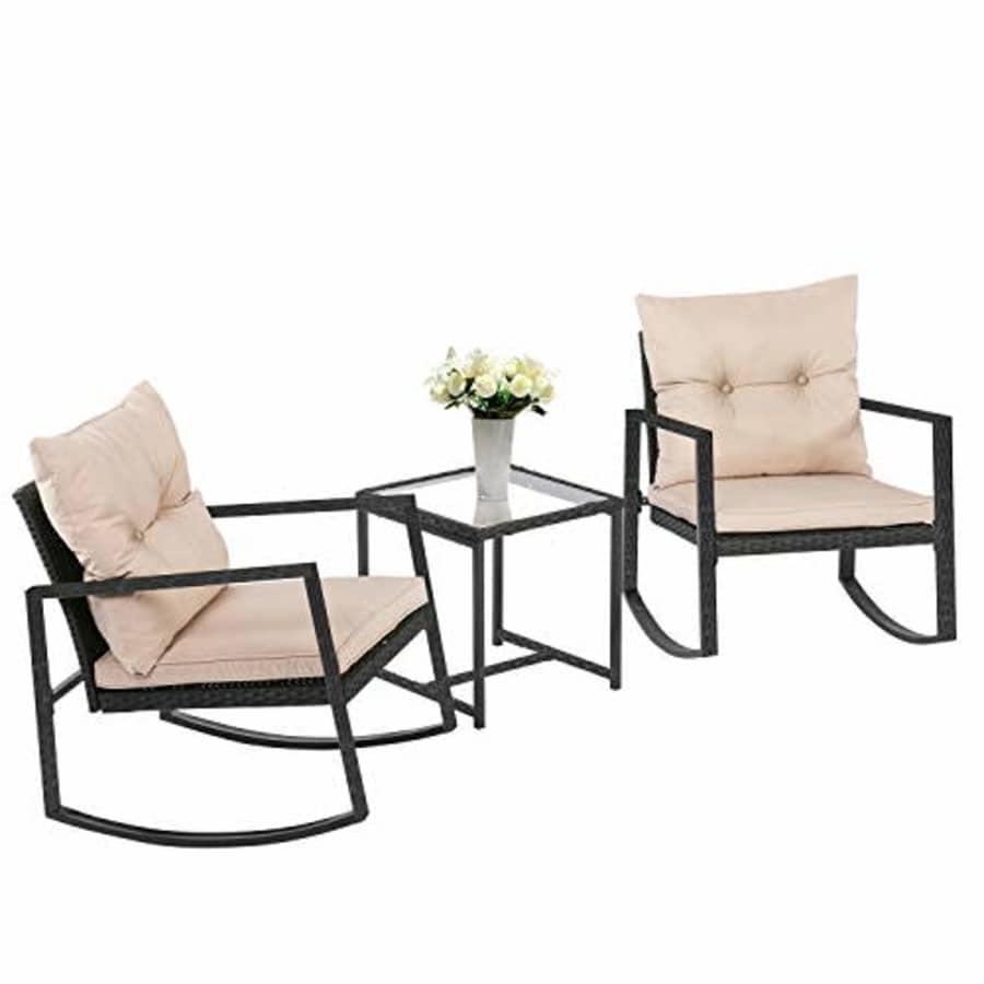 FDW Wicker Patio Furniture Sets Outdoor Bistro Set Rocking Chair 3 Piece Patio Set Rattan Chair for $70