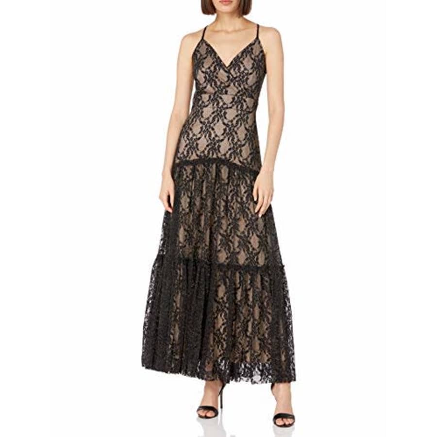 TaylorMade Taylor Dresses Women's Lace Mesh Maxi Slip Dress, Black Nude, 14 for $80