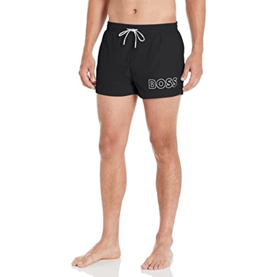 BOSS Men's Standard Big Logo Swim Trunk, Dark Black, L for $64