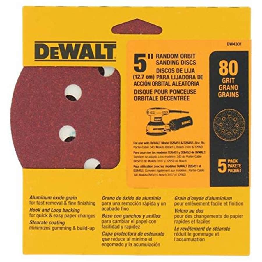DeWalt 5" Random Orbit Sandpaper 5-Pack for $10
