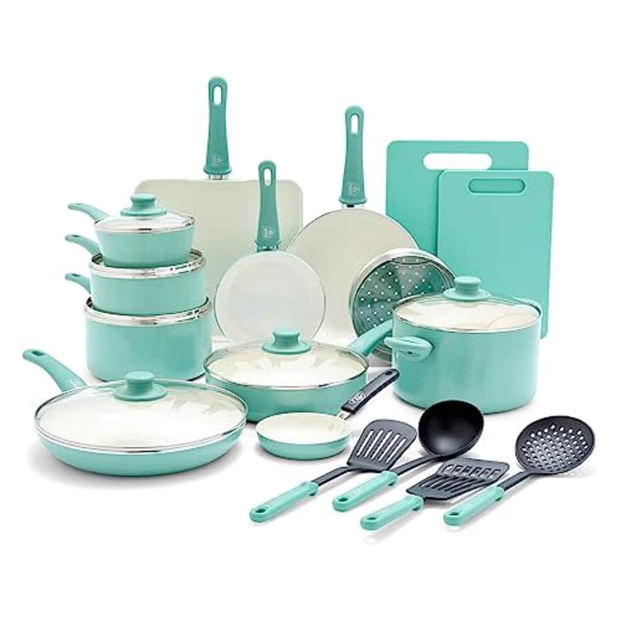 GreenLife Soft Grip Healthy Ceramic Nonstick 23 Piece Kitchen Cookware Pots and Frying Sauce Saute for $130 GreenLife Soft Grip Healthy Ceramic Nonstick 23 Piece Kitchen Cookware Pots and Frying Sauce Saute for $130