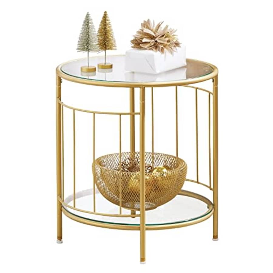 mDesign Glass Top Side/End Table - Small Art Deco Round Geometric Accent Metal Nightstand Furniture for $52 mDesign Glass Top Side/End Table - Small Art Deco Round Geometric Accent Metal Nightstand Furniture for $52