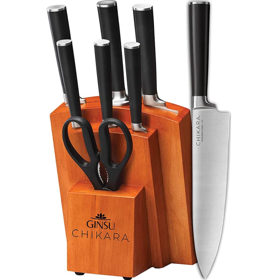 Ginsu Products Chikara Series 8-Piece Japanese Steel Knife Block Set for $70
