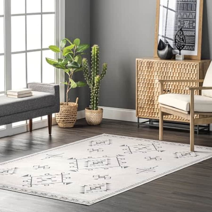 nuLOOM Evalyn Southwestern Machine Washable Ultra Thin Area Rug, 5' x 8', Cream for $60 nuLOOM Evalyn Southwestern Machine Washable Ultra Thin Area Rug, 5' x 8', Cream for $60