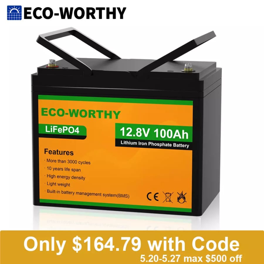 Eco-Worthy 12V 100AH LiFePO4 Lithium Battery for $165 Eco-Worthy 12V 100AH LiFePO4 Lithium Battery for $165