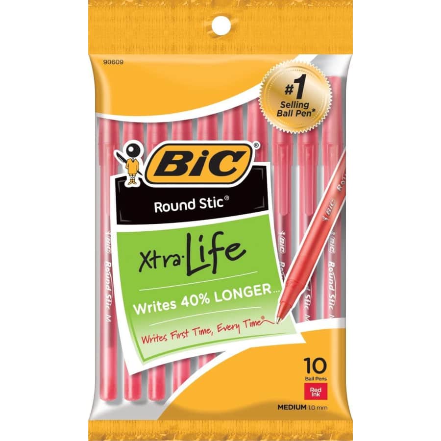 BIC Round Stic Xtra Life Ballpoint Pen 10-Pack for $1 BIC Round Stic Xtra Life Ballpoint Pen 10-Pack for $1
