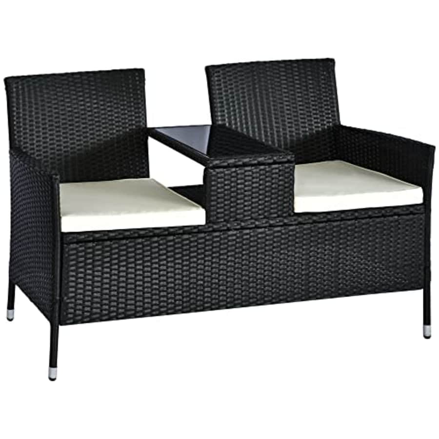 Outsunny Outdoor Patio Loveseat Conversation Furniture Set, Cushions & Built-in Coffee Table, Small for $125