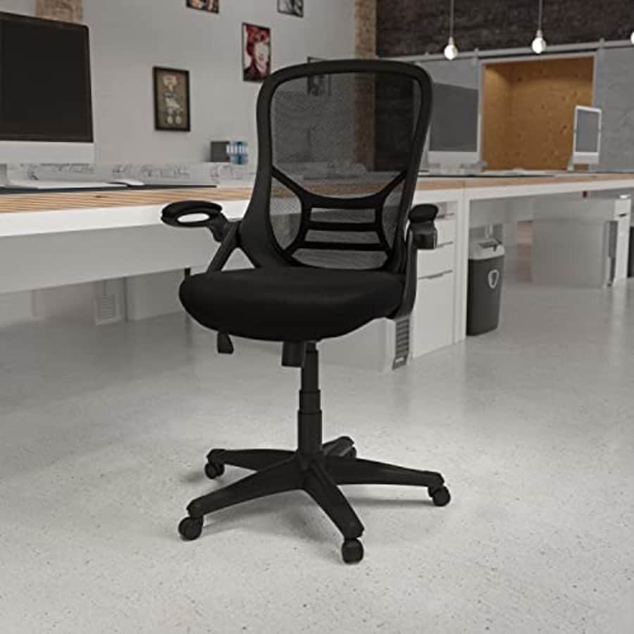 Flash Furniture High Back Black Mesh Ergonomic Swivel Office Chair with Black Frame and Flip-up Arms for $127