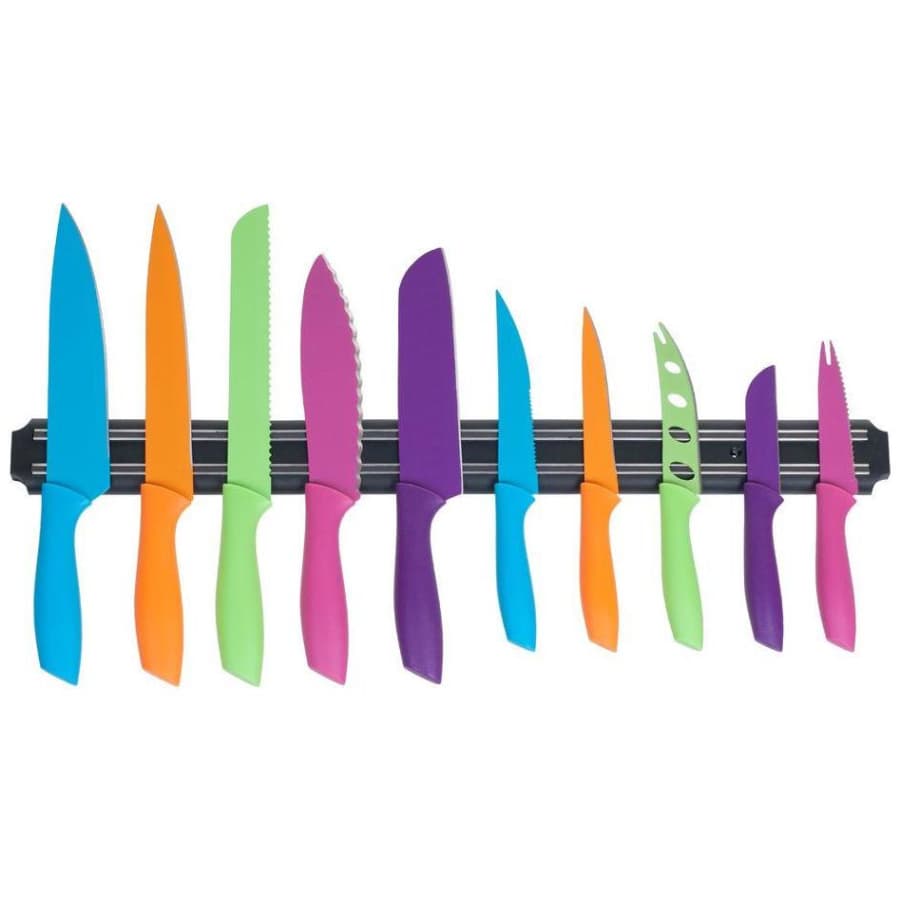 Whetstone Cutlery 10-Piece Multi-Colored Stainless Steel Knife Set w/ Magnetic Storage Bar for $24