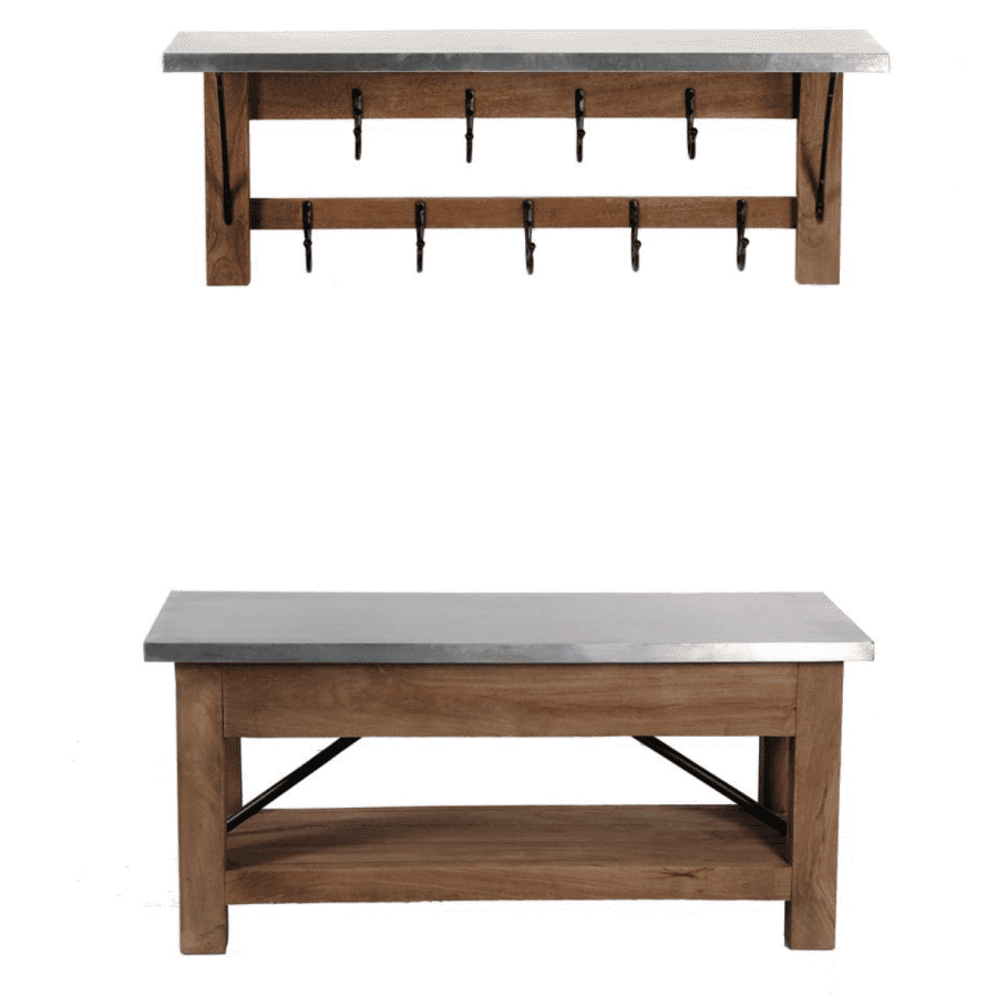 Alaterre Furniture Millwork 40" Metal-Top Bench w/ Coat Hook Shelf for $407 Alaterre Furniture Millwork 40" Metal-Top Bench w/ Coat Hook Shelf for $407