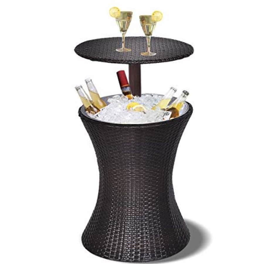 Giantex Outdoor Cool Bar Rattan Style Patio Cool Bar Table Adjustable Height Cocktail Coffee Table for $110
