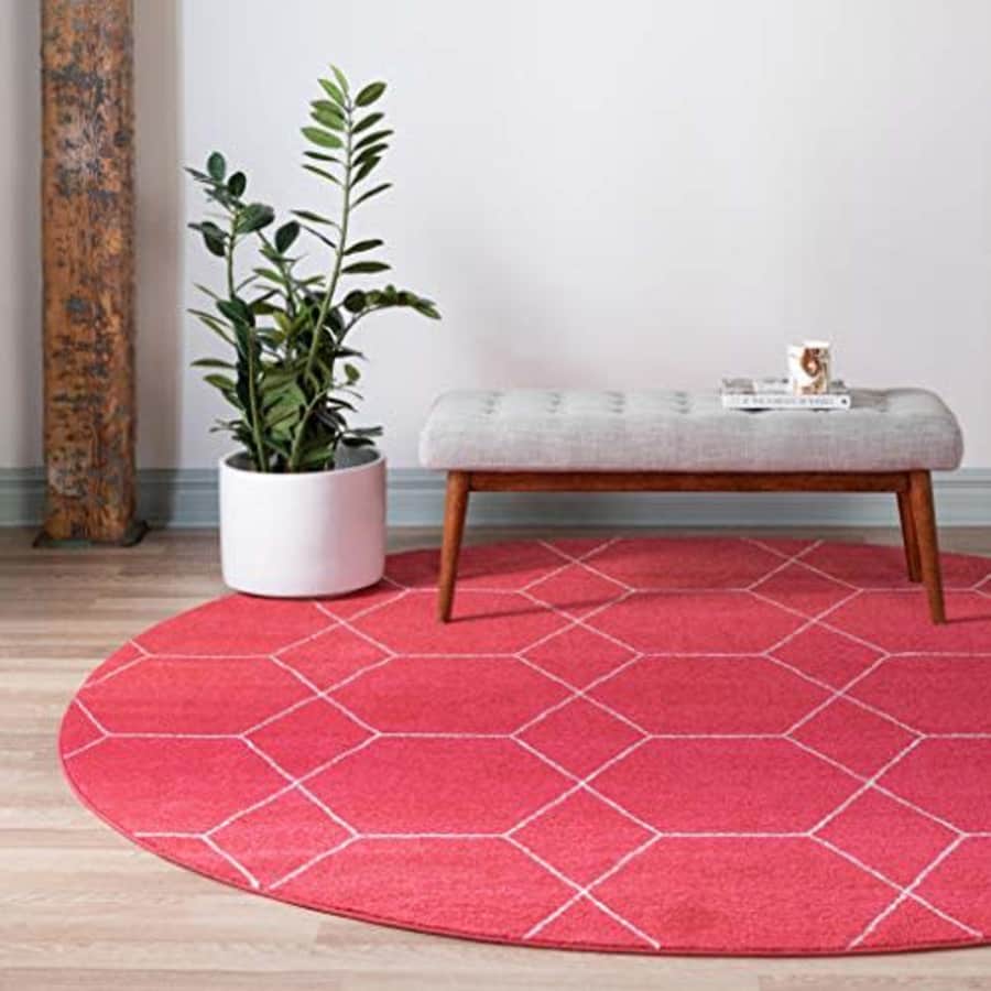 Unique Loom Trellis Frieze Collection Area Rug - Geometric (5' 1" Round, Pink/ Ivory) for $38