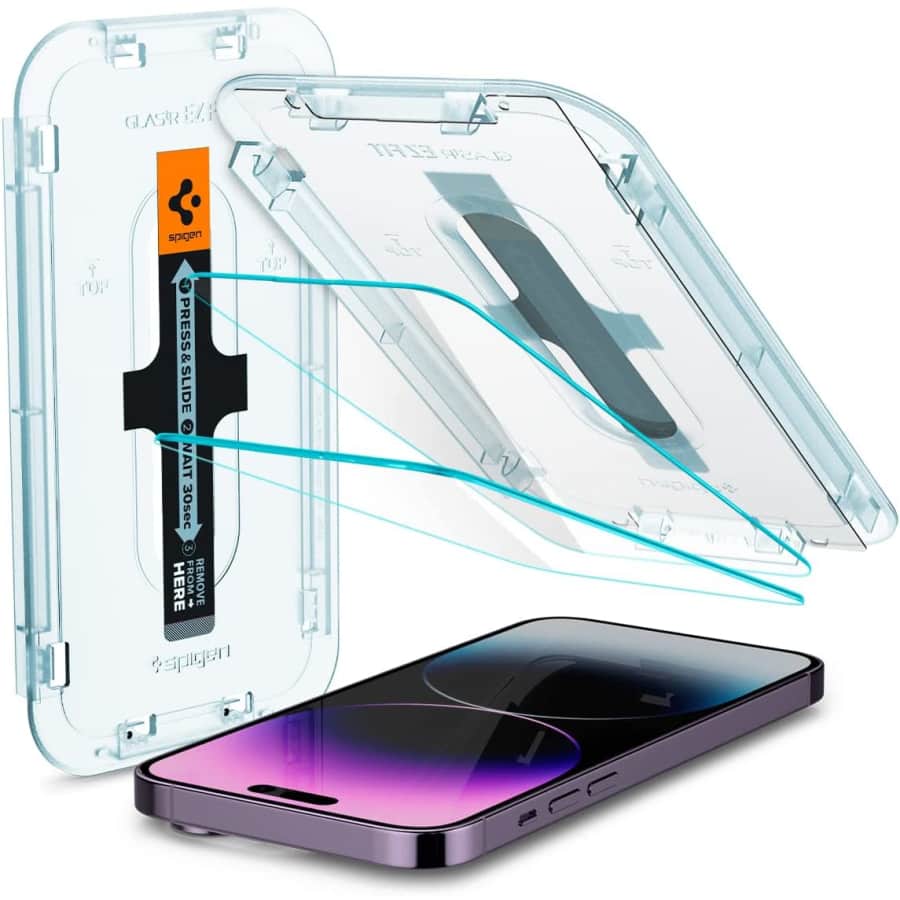 Spigen Tempered Glass iPhone 14 Pro Max Screen Protector w/ Sensor Protection 2-Pack for $19 Spigen Tempered Glass iPhone 14 Pro Max Screen Protector w/ Sensor Protection 2-Pack for $19