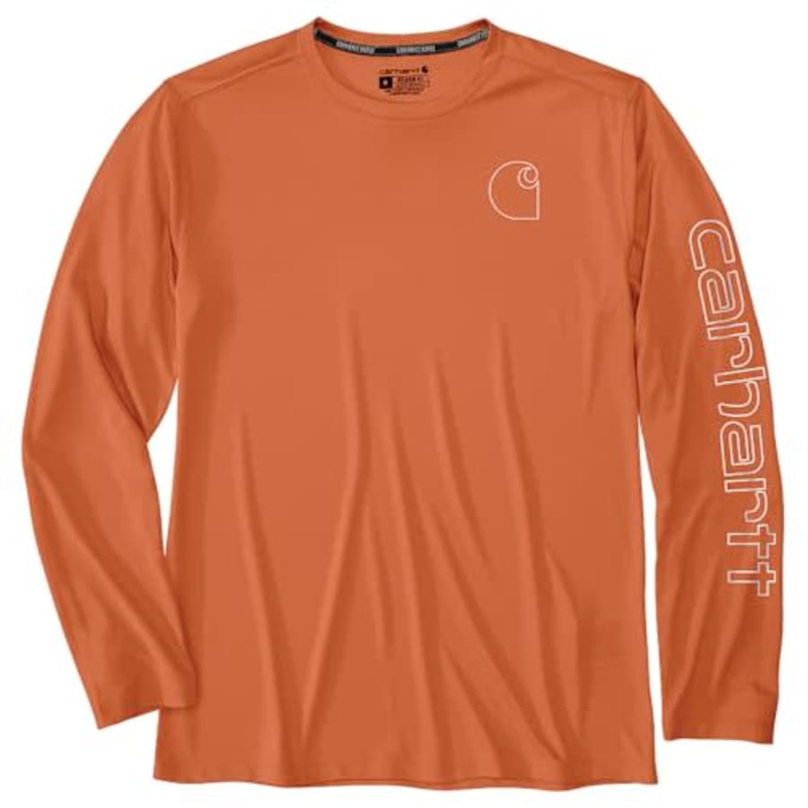 Carhartt Men's Force Sun Defender Lightweight Long-Sleeve Logo Graphic T-Shirt, Sedona Orange for $20