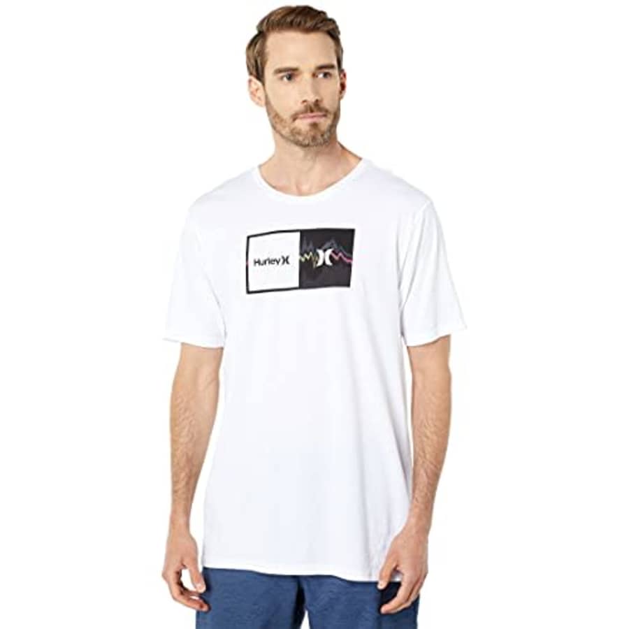Hurley Men's Everyday Washed Double Up Glitch T-Shirt, White, Medium for $26