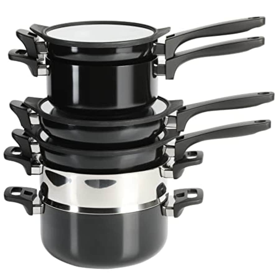 Kenmore Elite Grayson Stackable Platinum Nonstick Forged Aluminum Induction Cookware Set, 9-Piece, for $90 Kenmore Elite Grayson Stackable Platinum Nonstick Forged Aluminum Induction Cookware Set, 9-Piece, for $90