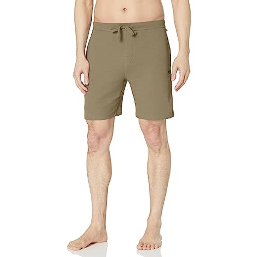 BOSS Men's Waffle Contrast Logo Lounge Shorts, Trout Green, M for $23