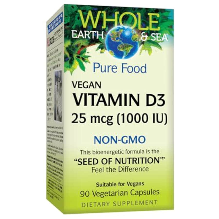 Whole Earth & Sea from Natural Factors, Vitamin D3 1000 IU (25 mcg), Whole Food Supplement, Vegan, for $24