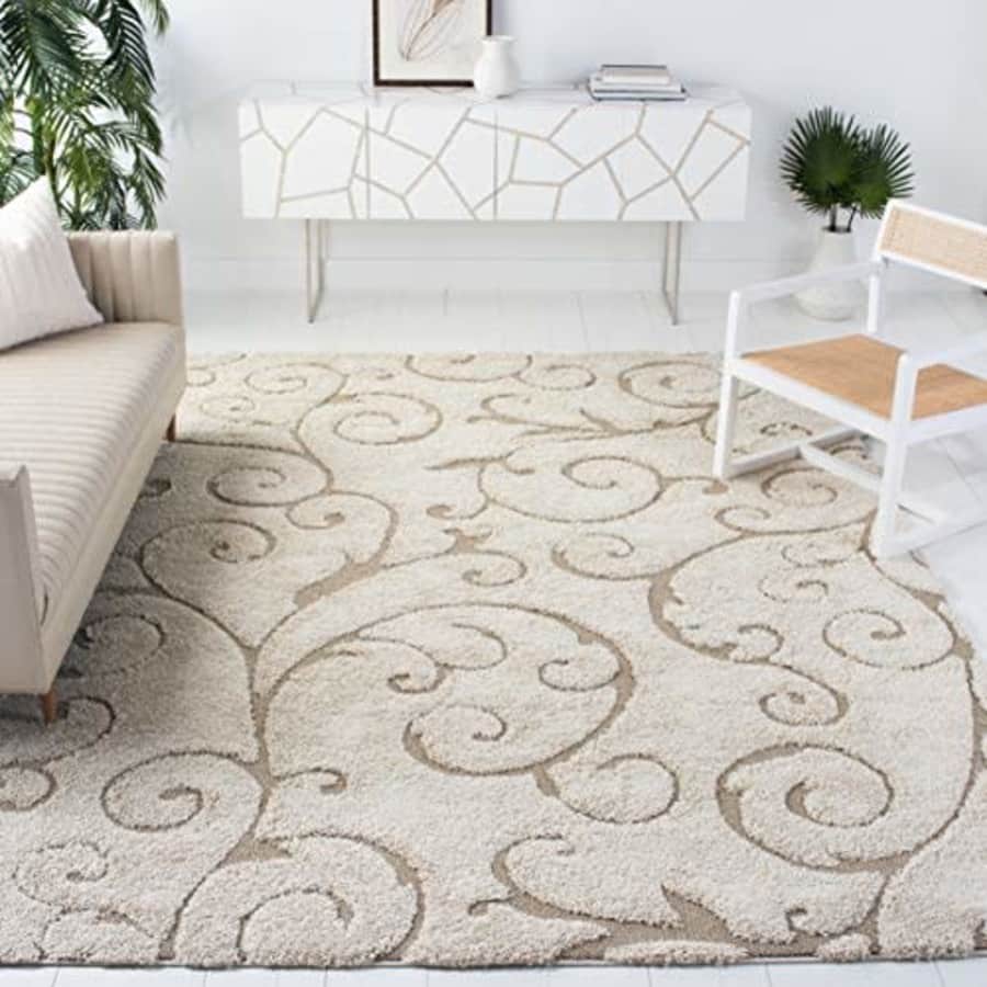 Safavieh Florida Shag Collection SG455-1113 Scrolling Vine Graceful Swirl Area Rug, 4' Square, for $62
