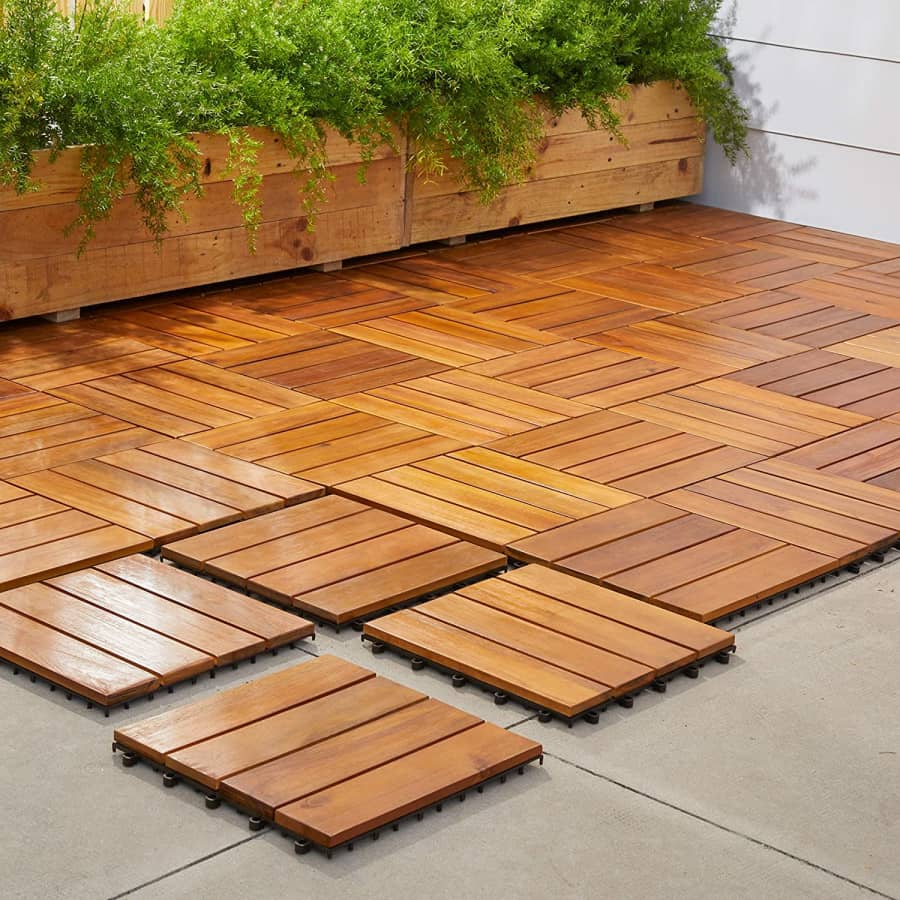 Vifah 4-Slat Acacia Interlocking Deck Tile 10-Pack for $67 Vifah 4-Slat Acacia Interlocking Deck Tile 10-Pack for $67