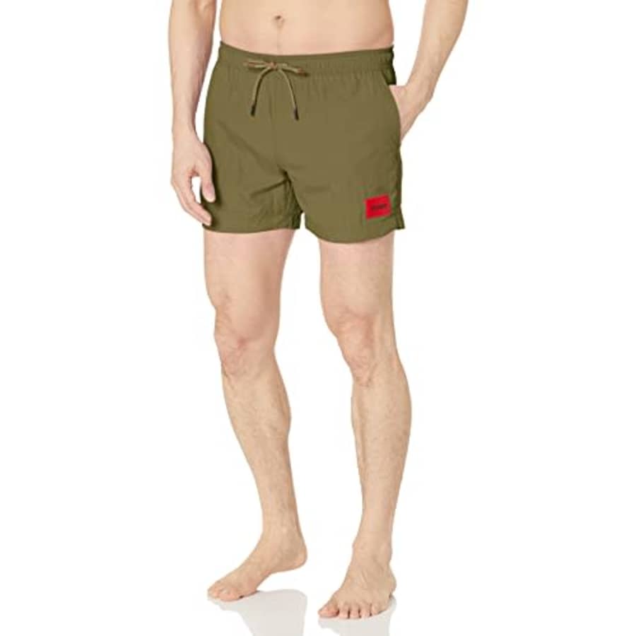 HUGO Mens Square Logo Swim Trunks, Pepper Stem Green, X-Large US for $21