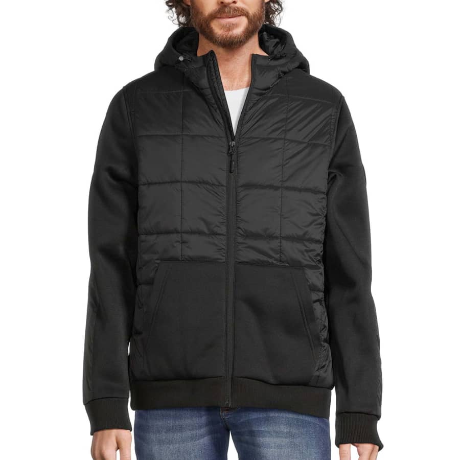 Reebok Men's Mixed Media Puffer Jacket w/ Hood for $30 Reebok Men's Mixed Media Puffer Jacket w/ Hood for $30