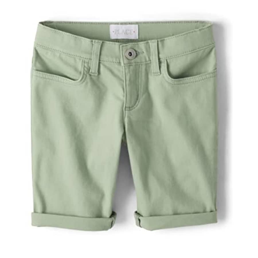 The Children's Place Girls' Solid Skimmer Shorts, Soft Fern, 6X/7 for $7