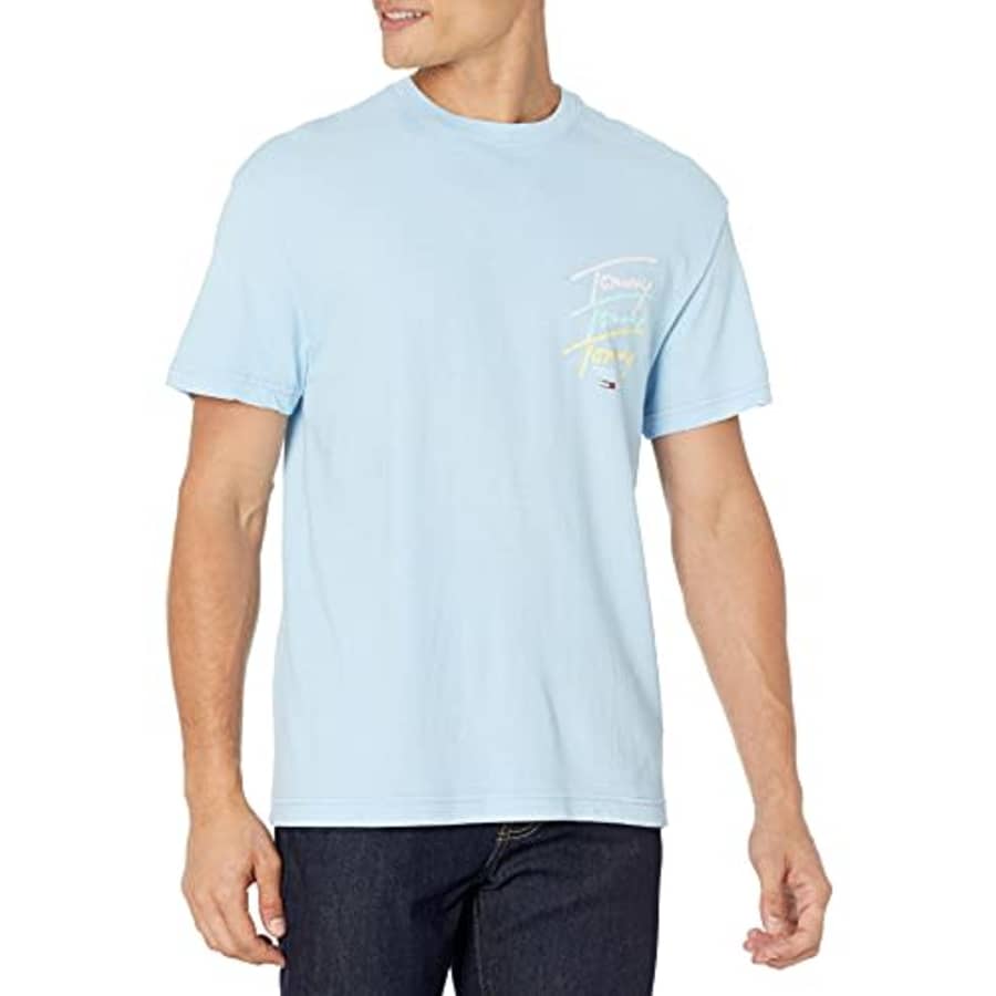 Tommy Hilfiger Men's Tommy Jeans Short Sleeve Graphic T Shirt, C1T-Light Powdery Blue, X-Large for $26 Tommy Hilfiger Men's Tommy Jeans Short Sleeve Graphic T Shirt, C1T-Light Powdery Blue, X-Large for $26
