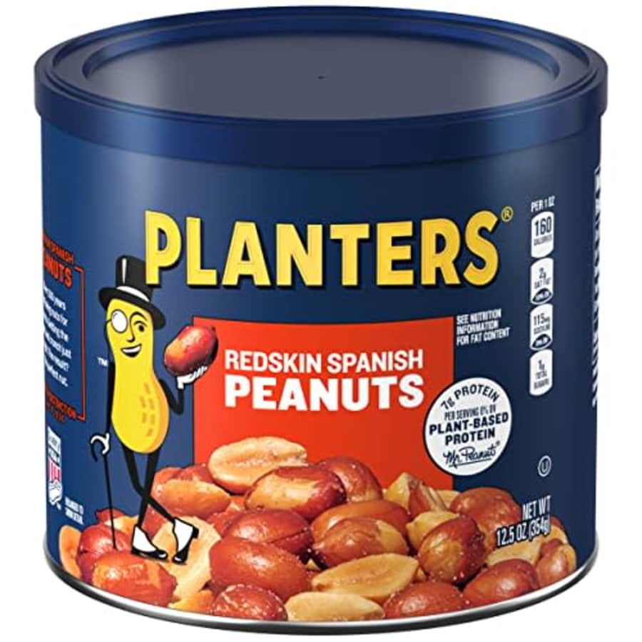 PLANTERS Redskin Spanish Peanuts, Roasted Salted Peanuts, Plant Based Protein 12.5oz (1 Canister) for $10 PLANTERS Redskin Spanish Peanuts, Roasted Salted Peanuts, Plant Based Protein 12.5oz (1 Canister) for $10