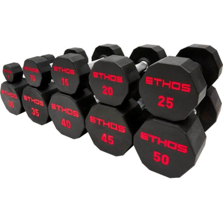 Ethos Rubber Hex Dumbbell Pairs from $13 Ethos Rubber Hex Dumbbell Pairs from $13