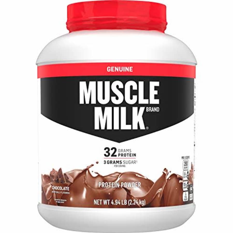 Muscle Milk Genuine Protein Powder, Chocolate, 32g Protein, 4.94 Pound, 32 Servings for $74 Muscle Milk Genuine Protein Powder, Chocolate, 32g Protein, 4.94 Pound, 32 Servings for $74