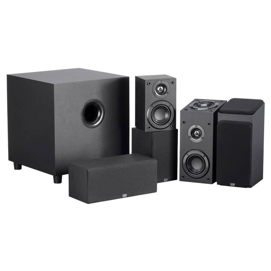 Monoprice Premium 5.1.2 Channel Immersive Home Theater System with Subwoofer for $87