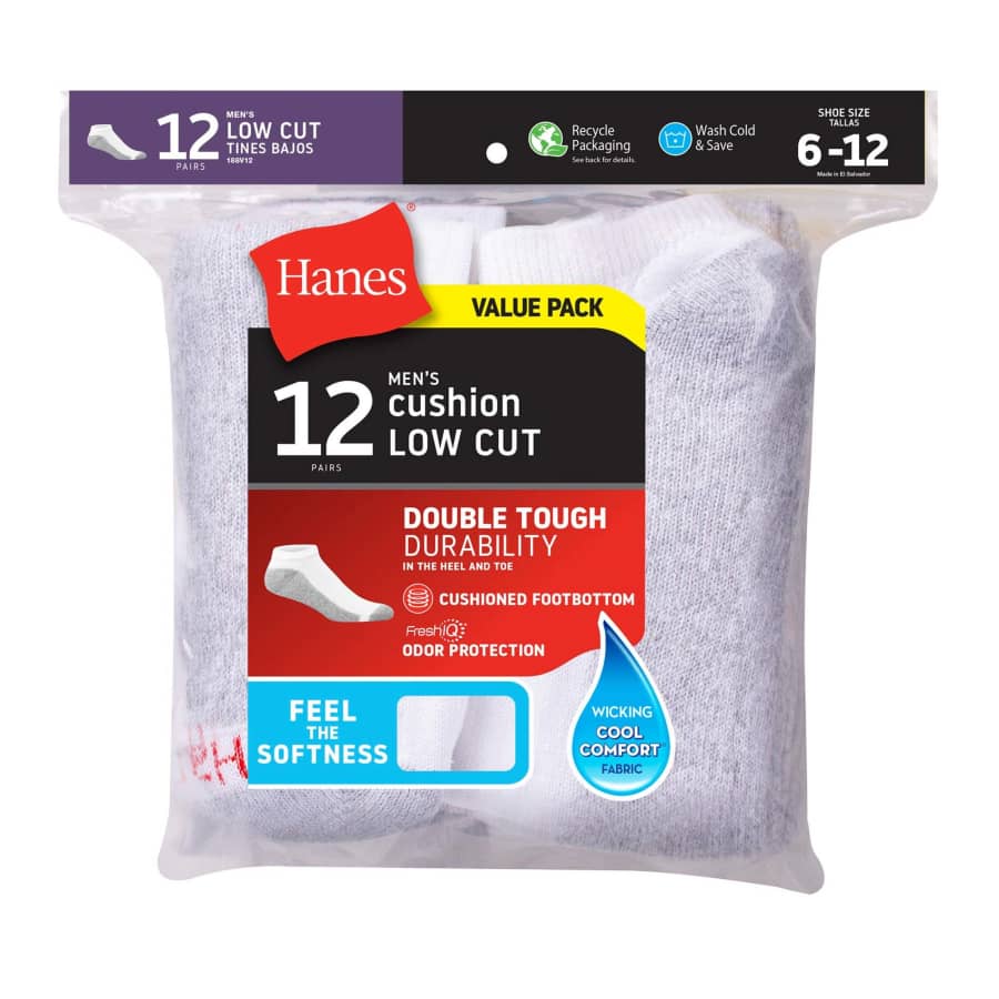 Hanes Men's Low Cut Socks 12-Pack for $18 Hanes Men's Low Cut Socks 12-Pack for $18