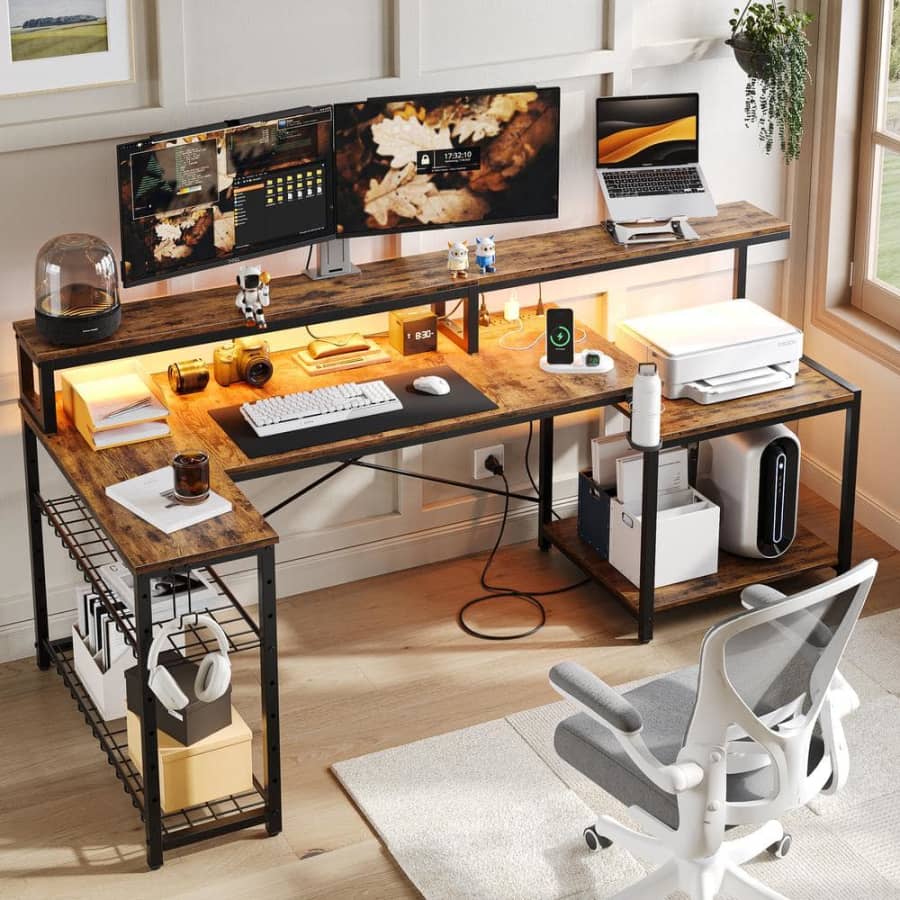 Bestier 71.5" L-Shaped Computer Desk w/ LED Lighting, Monitor Stand for $139 Bestier 71.5" L-Shaped Computer Desk w/ LED Lighting, Monitor Stand for $139