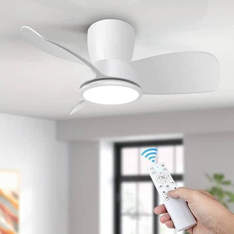 Bosceos Quiet Ceiling Fan with Lights and Remote, 30 Inch White Modern Ceiling Fan, 3 CCT Dimmable Low for $50