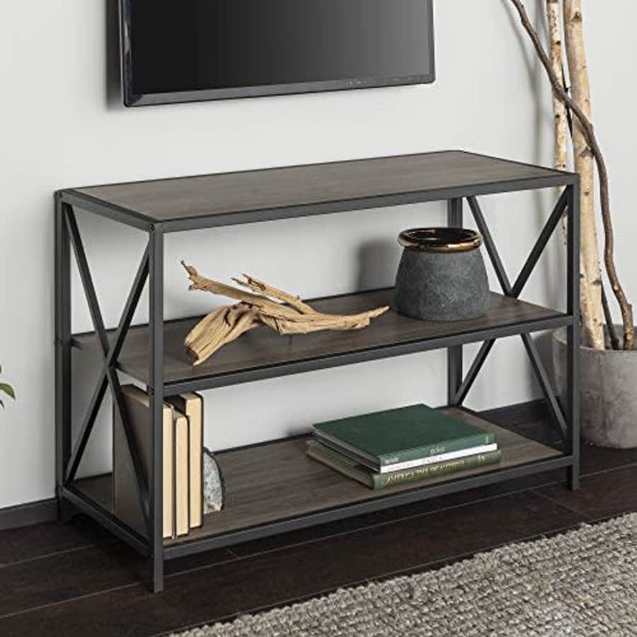 Walker Edison Furniture Company 2 Tier Open Shelf Industrial Wood Metal Bookcase Tall Bookshelf for $112