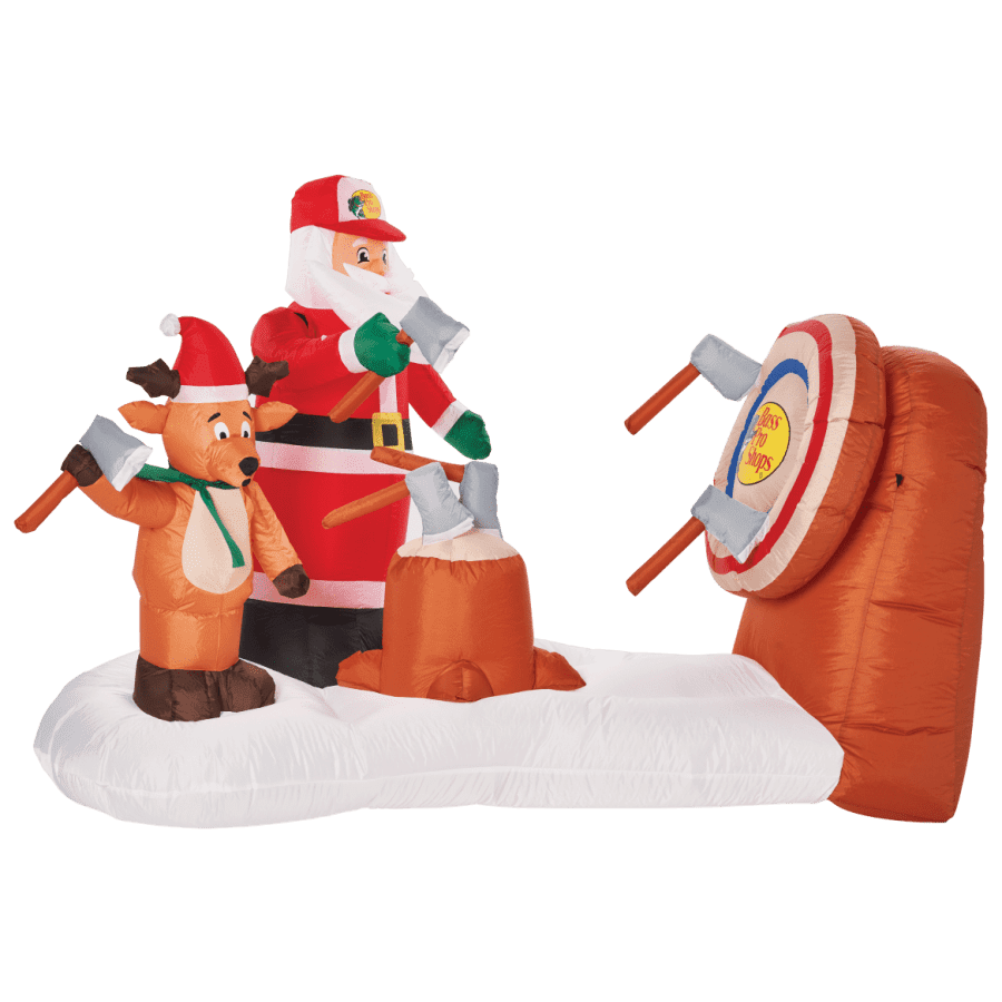 Animated Axe-Throwing Santa and Reindeer Inflatable for $60