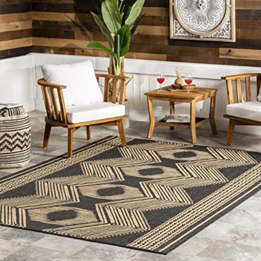 nuLOOM Ranya Tribal Indoor/Outdoor Area Rug - 7x9 Indoor/Outdoor Area Rug Casual Dark Grey/Ivory for $90
