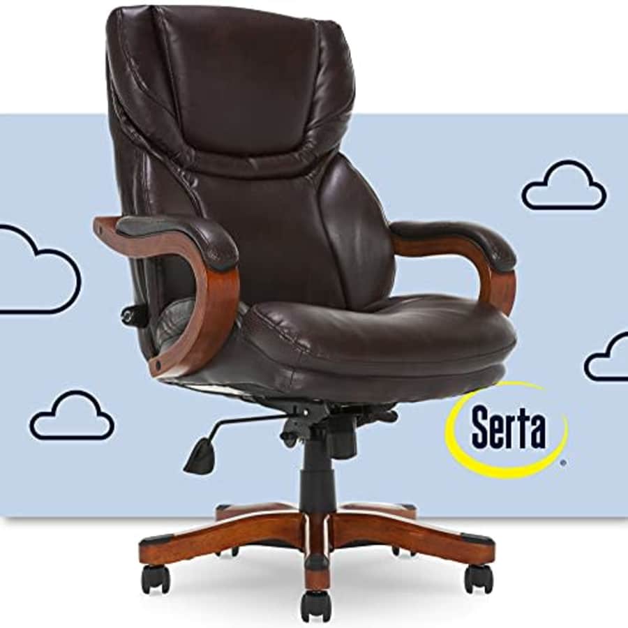 Serta Big and Tall Executive Office Chair with Upgraded Wood Accents, Win-Win Biscuit Bonded Leather for $340