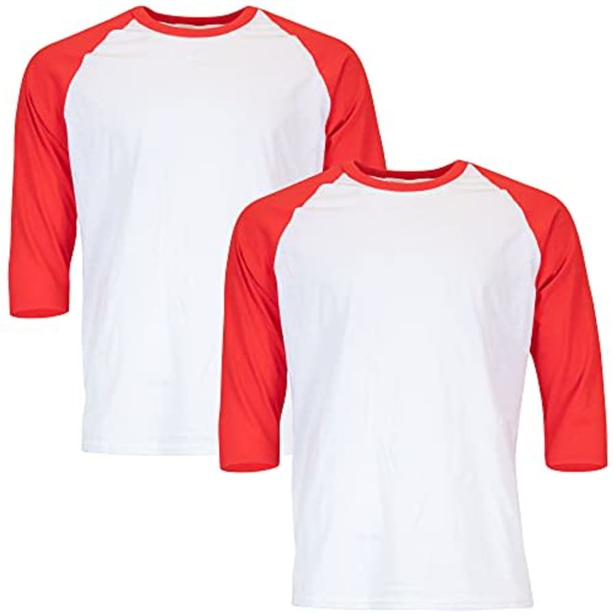 Gildan Men's Heavy Cotton 3/4 Raglan T-Shirt, Style G5700, 2-Pack, White/Red, Large for $16