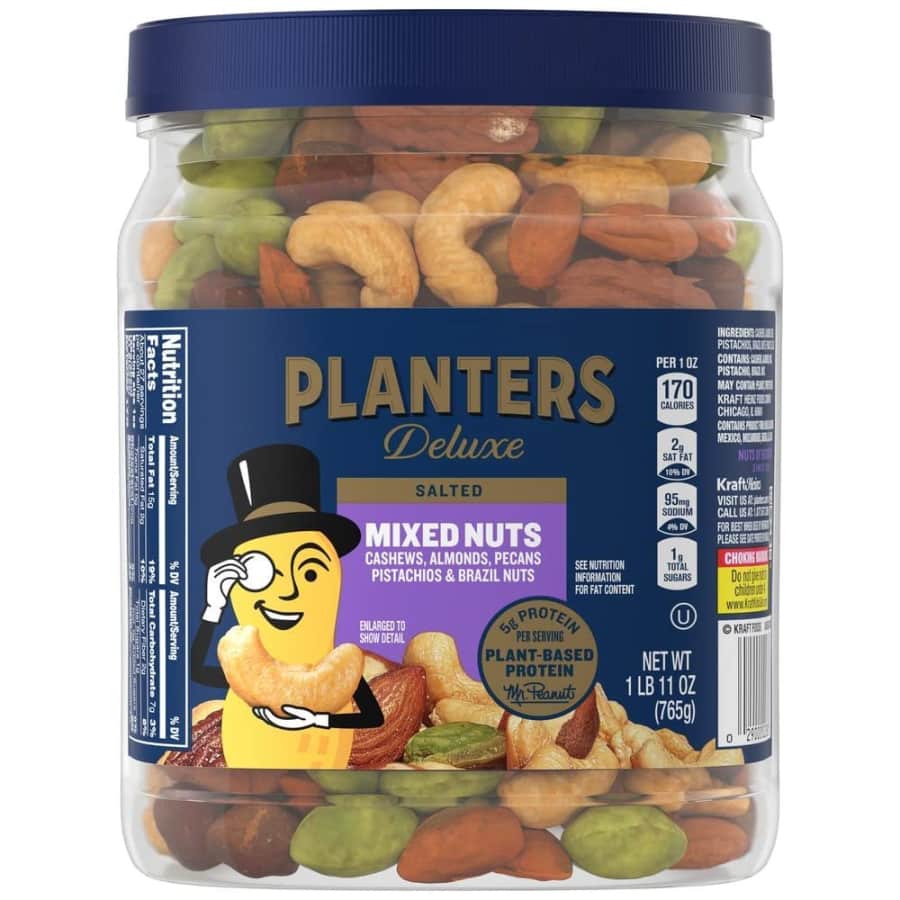 Planters 27-oz. Deluxe Salted Mixed Nuts for $12 Planters 27-oz. Deluxe Salted Mixed Nuts for $12