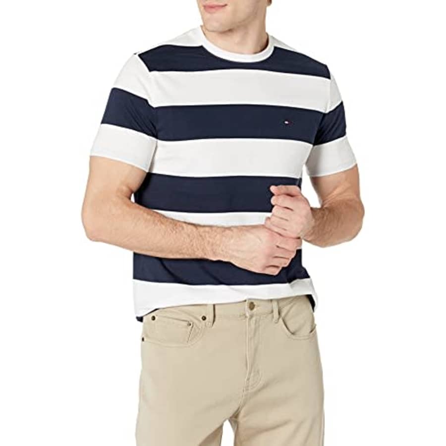 Tommy Hilfiger Men's Short Sleeve Graphic T Shirt, Sky Captain_pt, X-Small for $17