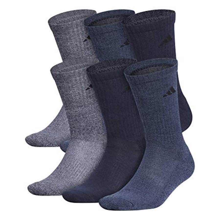 adidas Men's Athletic Cushioned Crew Socks (6-Pair), Legend Ink Blue/Tech Ink Gray Marl, Large for $20