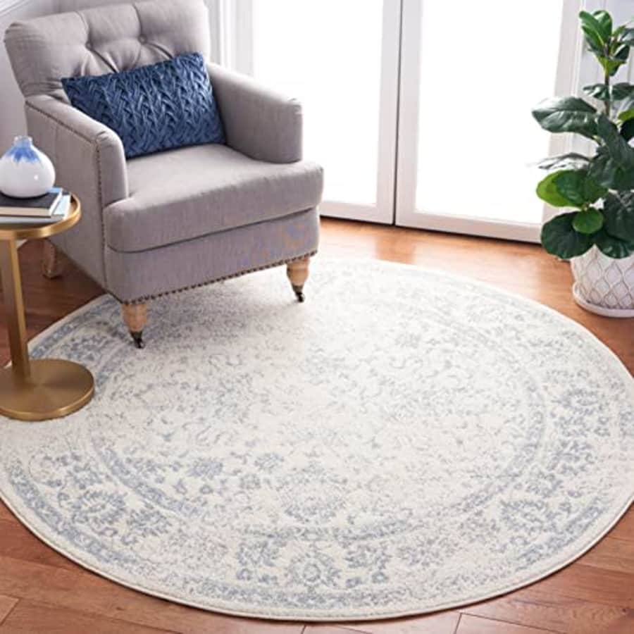 SAFAVIEH Adirondack Collection Area Rug - 4' Round, Ivory & Slate, Oriental Distressed Design, for $41