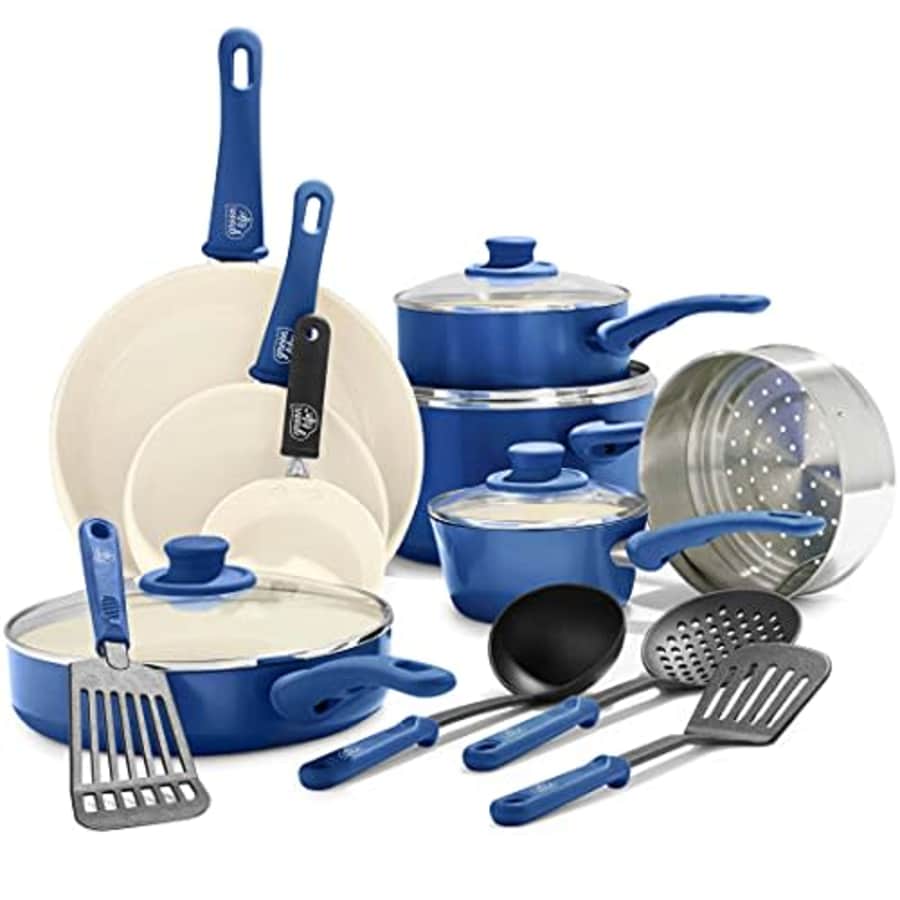 GreenLife Soft Grip Healthy Ceramic Nonstick, Cookware Pots and Pans Set, 16 Piece, Blue for $96