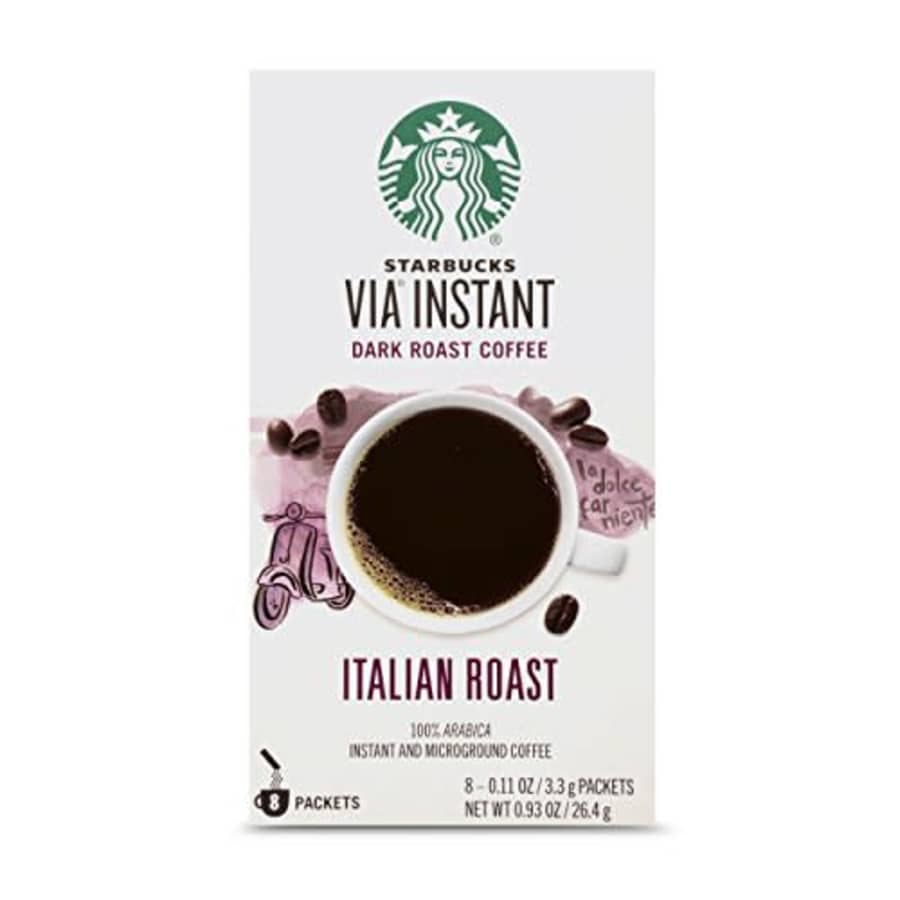 Starbucks VIA Instant Coffee Dark Roast Packets Italian Roast 1 box (8 packets) for $5 Starbucks VIA Instant Coffee Dark Roast Packets Italian Roast 1 box (8 packets) for $5