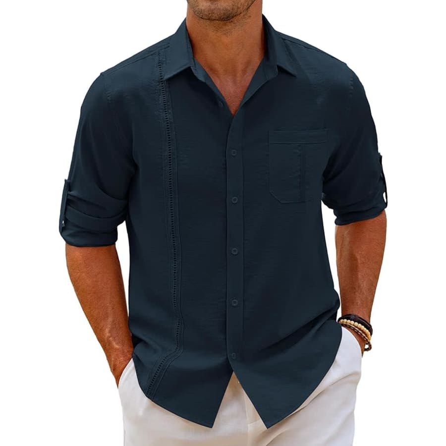 Coofandy Men's Guayabera Linen Long Sleeve Shirt for $14 Coofandy Men's Guayabera Linen Long Sleeve Shirt for $14