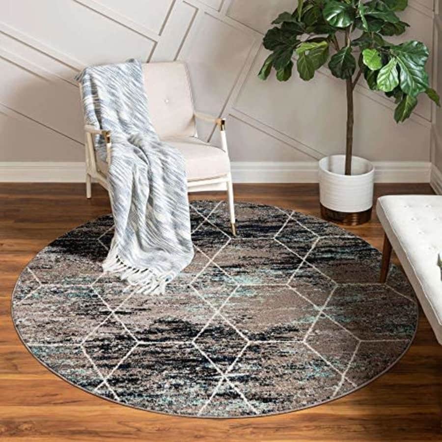 Unique Loom Trellis Frieze Collection Lattice Moroccan Geometric Modern Round Rug, 4 Feet, for $49